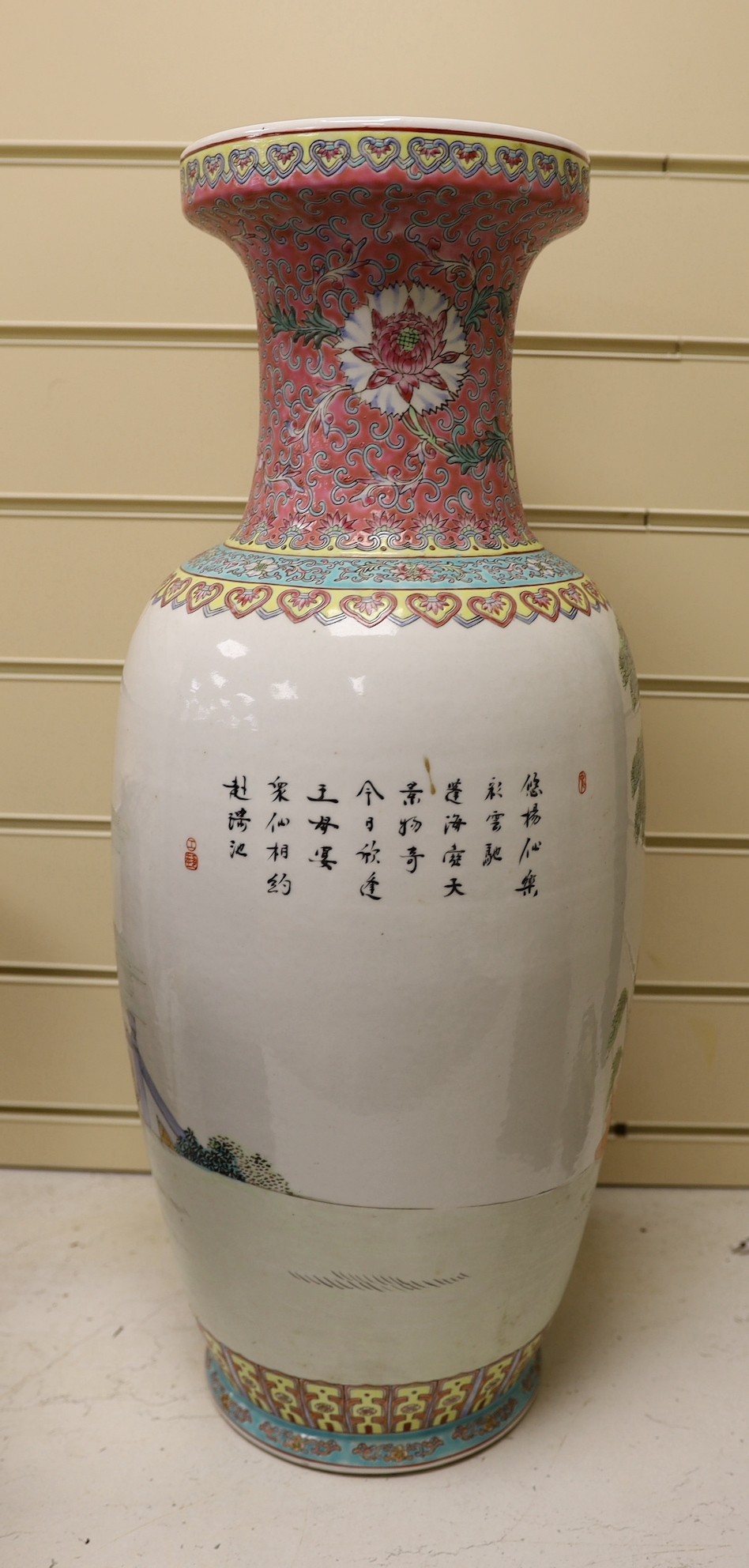 A large late 20th century Chinese famille rose vase, 61.5cm tall